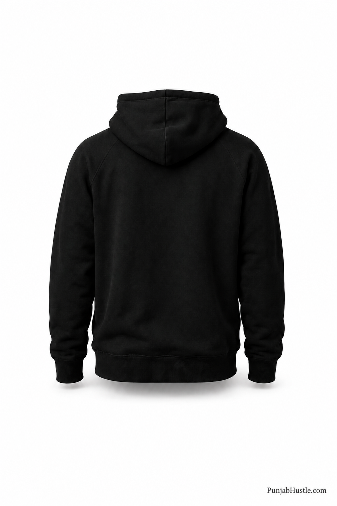 Plain back view of the Punjab Hustle black unisex pullover hoodie.