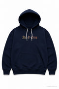 Navy blue Sher-E-Panjab hoodie flat lay on white background with Punjab Hustle branding.
