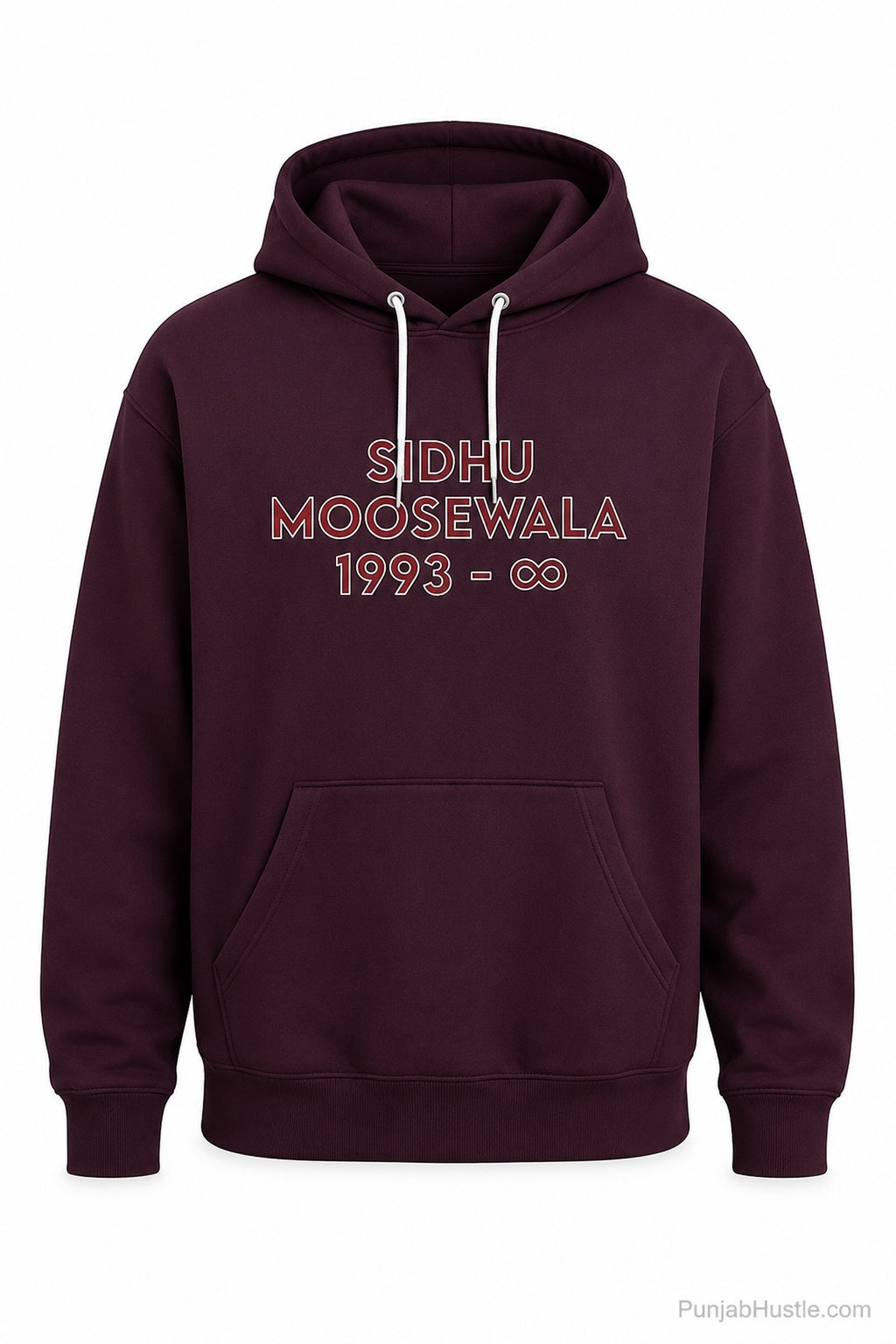 Red Sidhu Moose Wala unisex hoodie flat lay with front tribute design on white background.
